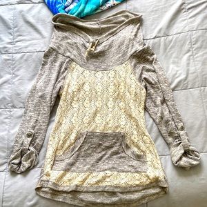 Gray and tan lace sweater